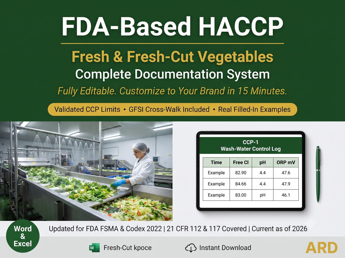 HACCP Plan for Fresh , Fresh-Cut Vegetables Food Safety Documentation System Full Pack | FDA FSMA 21 CFr 112 & 117