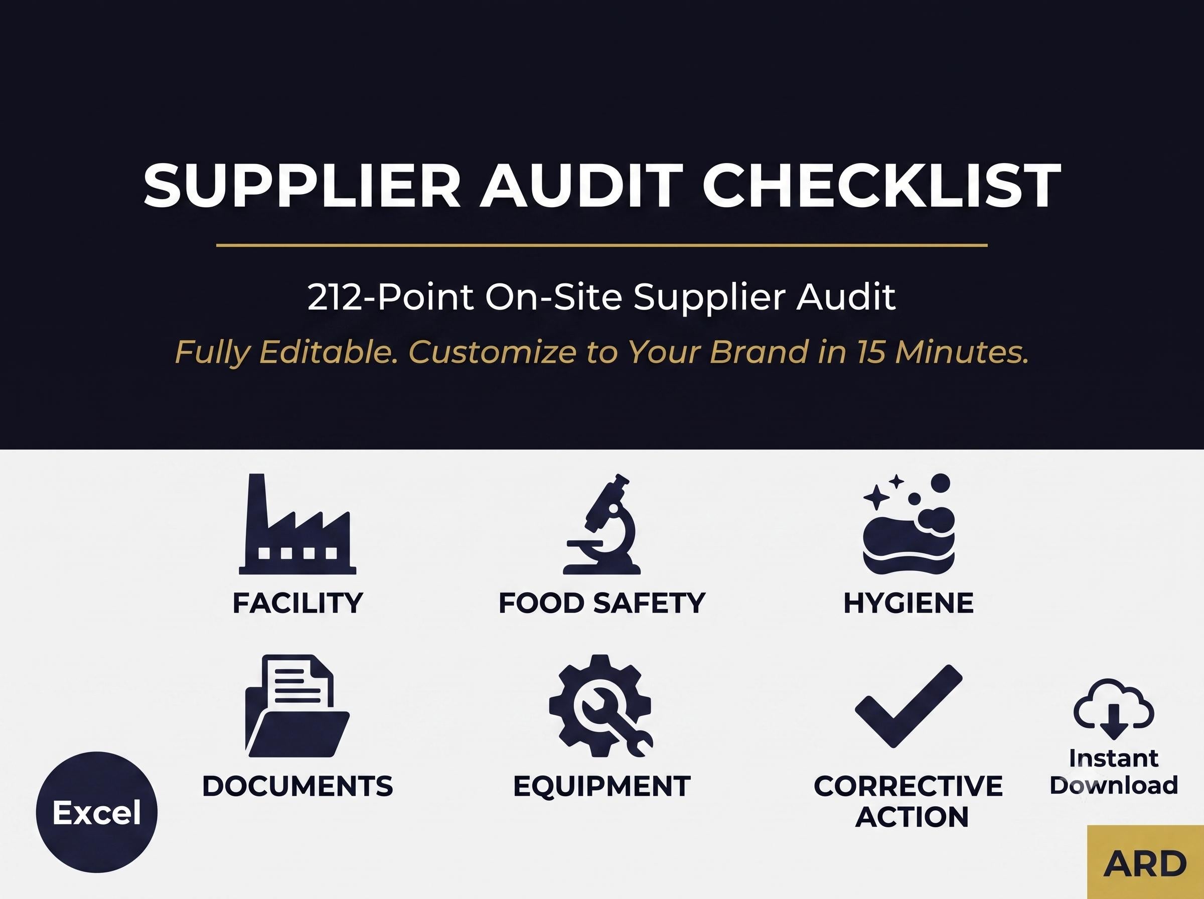 Supplier Audit Checklist for Food & Food Contact ( On-Site Vendor Qualification Excel Editable Template )