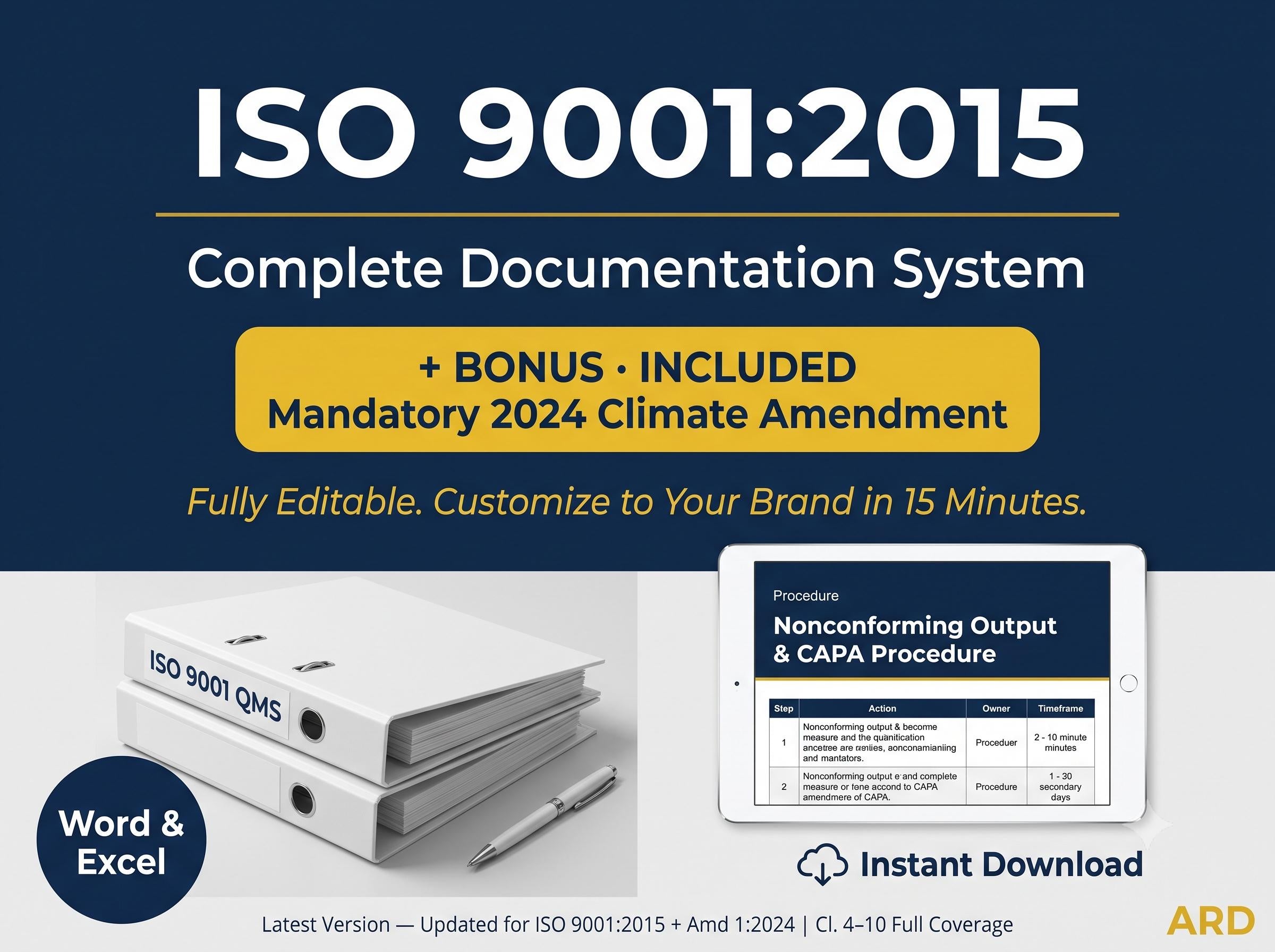 ISO 9001:2015 Quality Management System Full Pack