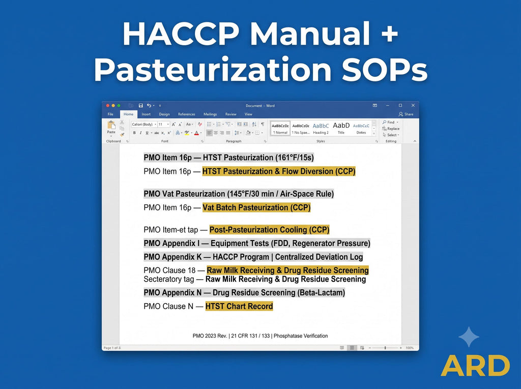 HACCP for Dairy Processing Documentation System Full Pack ( Bonus Grade A PMO 2023 Compliant )