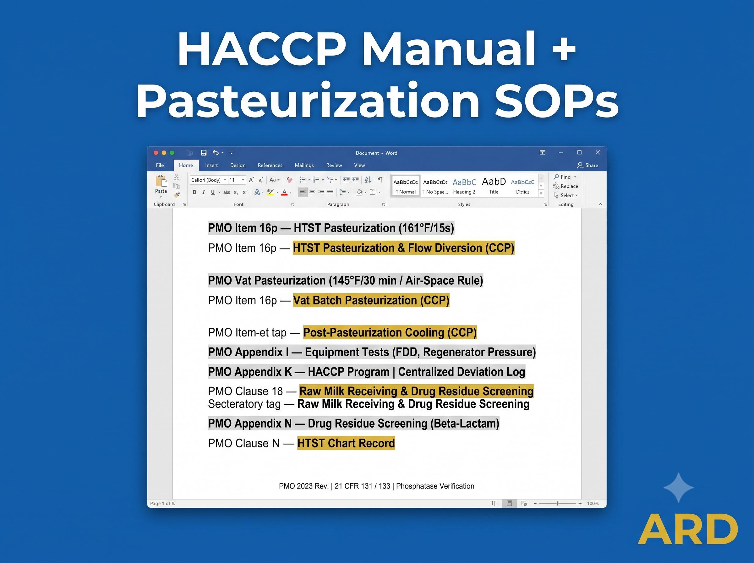 HACCP for Dairy Processing Documentation System Full Pack ( Bonus Grade A PMO 2023 Compliant )