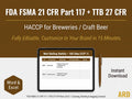 HACCP for Breweries Documentation System Full Pack + (Bonus FDA FSMA 21 CfR 117 Compliant )