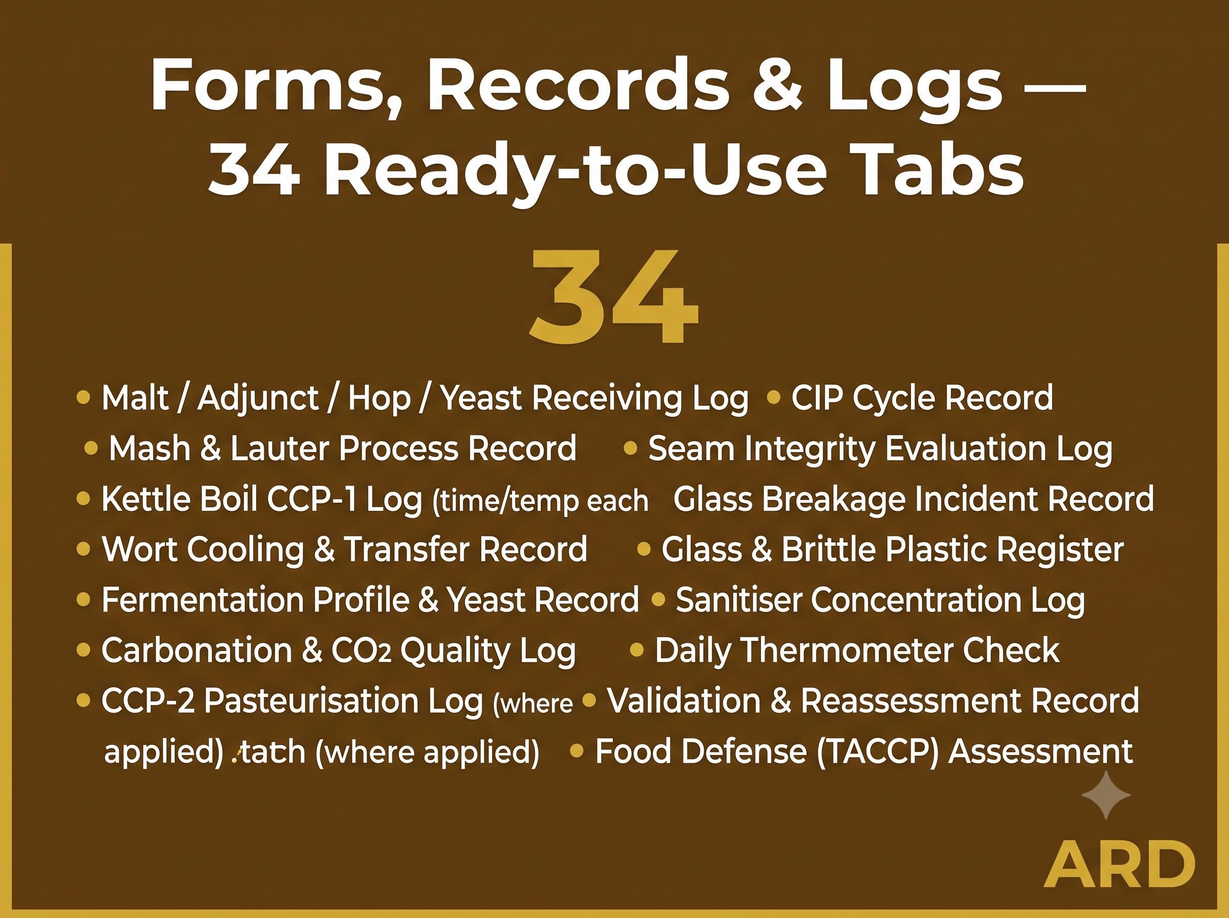 HACCP for Breweries Documentation System Full Pack + (Bonus FDA FSMA 21 CfR 117 Compliant )