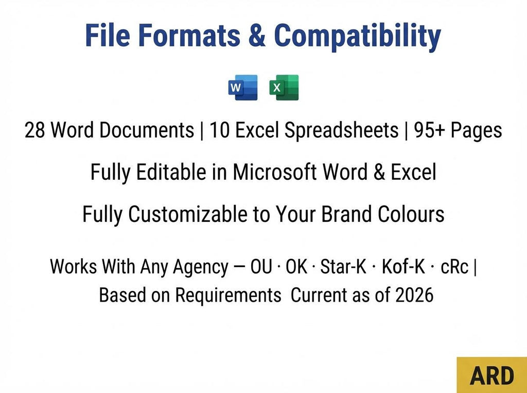 Kosher Compliance Documentation Full Pack 38 Editable Files | Save 100+ Hours | Works With Any Agency (OU OK Star-K) | Word & Excel