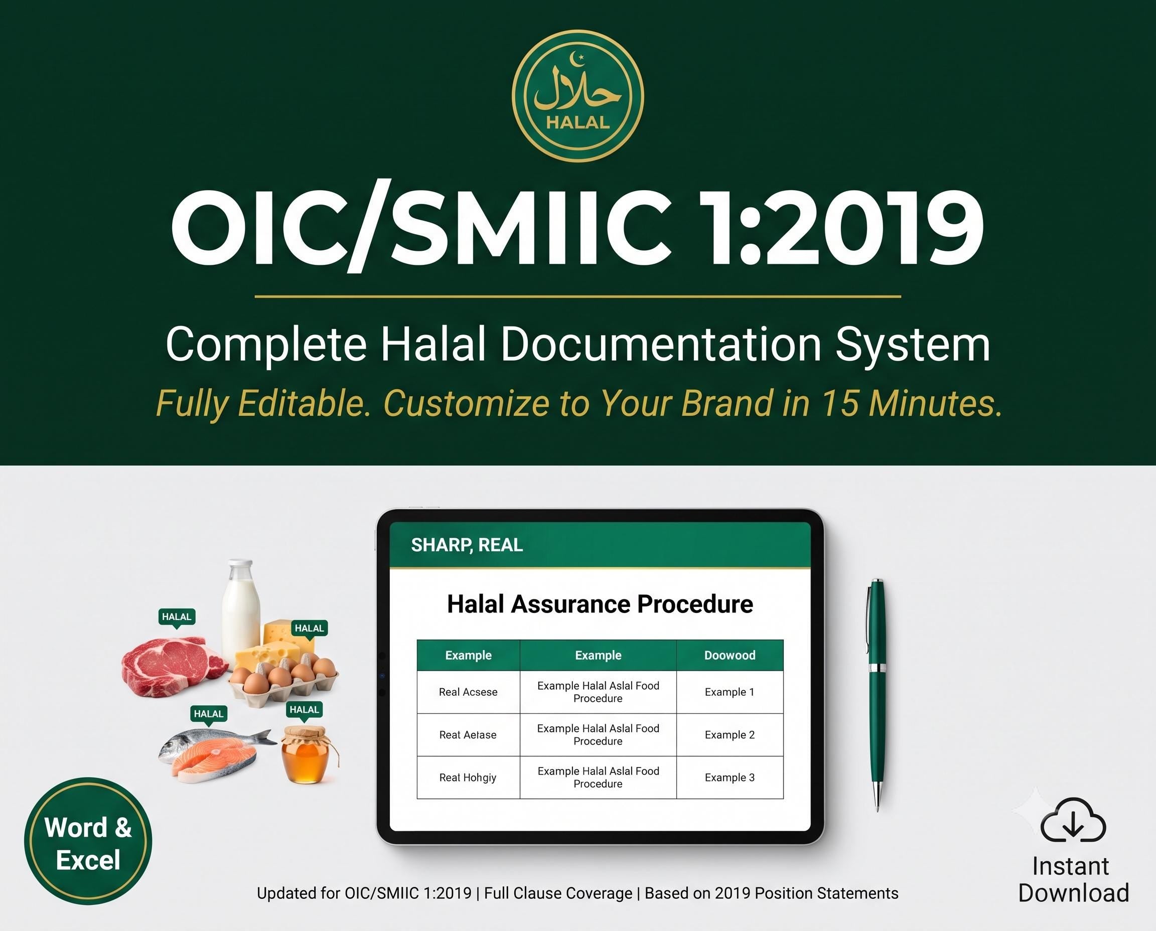Halal Certification Documentation System Full Pack | OIC/SMIIC 1:2019 | 48 Editable Files | HACCP Slaughter Traceability Audit Records
