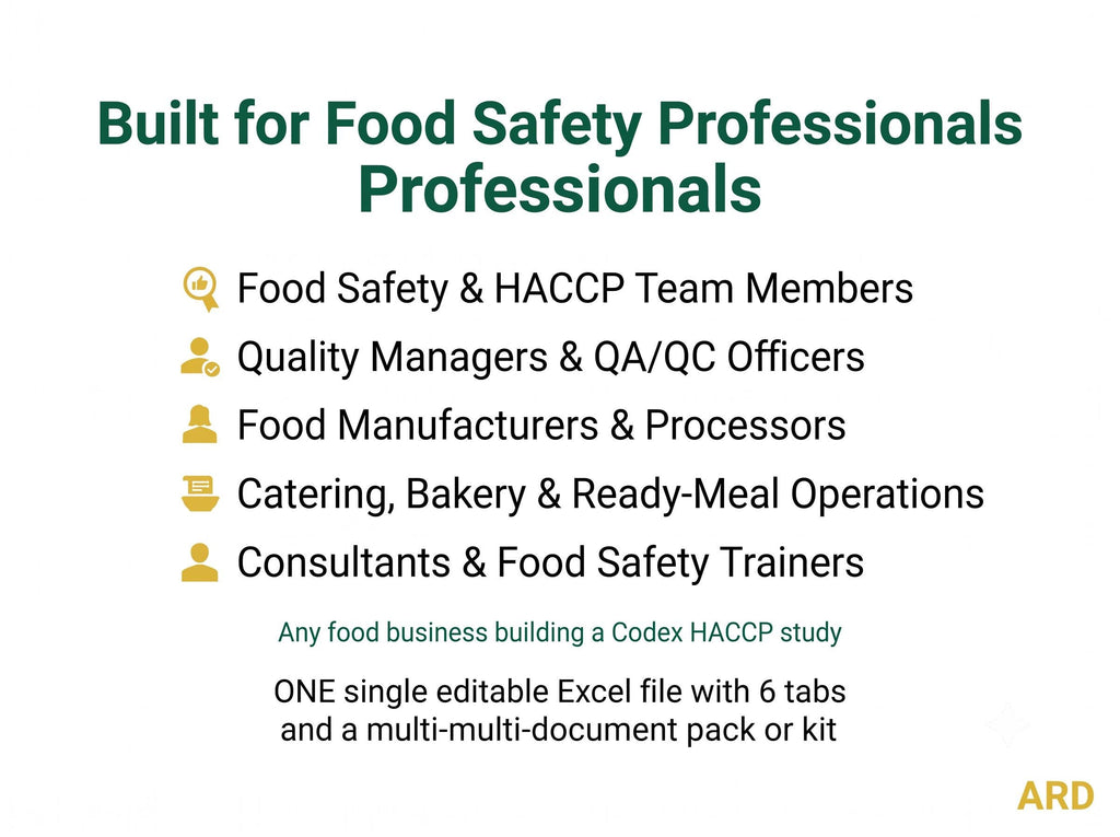 HACCP Hazard Analysis Template | Editable Excel | 12-Stage Flow, 50+ Hazards, CCP Determination, PRP