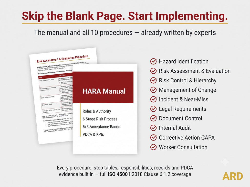Workplace Health and Safety Risk Assessment System Full Pack ( HARA | 38 Documents Word & Excel | Risk Register JSA Audit ISO 45001 )