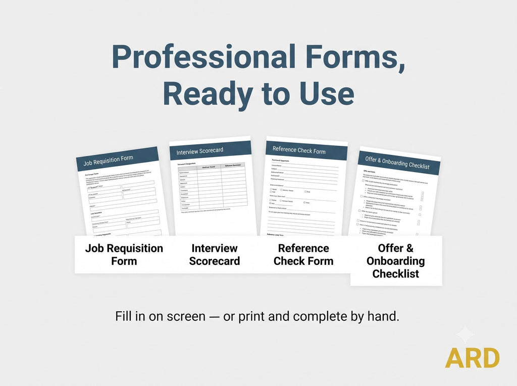 Recruitment Toolkit | Hiring Templates for Small Business | Interview Scorecard Job Description Requisition Reference Offer Onboarding