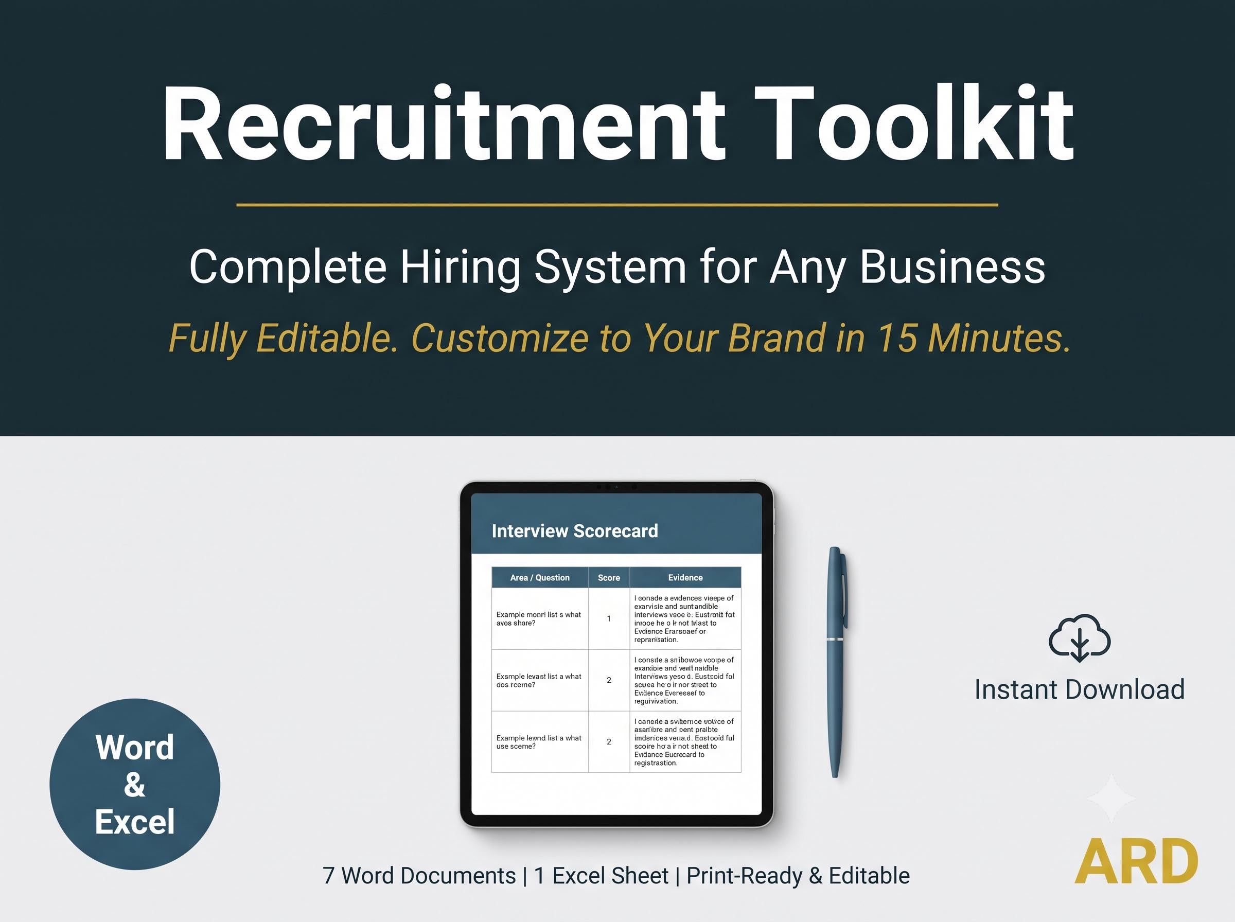 Recruitment Toolkit | Hiring Templates for Small Business | Interview Scorecard Job Description Requisition Reference Offer Onboarding