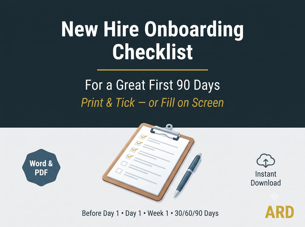 New Hire Onboarding Checklist | Employee Onboarding Template for Small Business | First 90 Days New Employee Checklist | Editable Word
