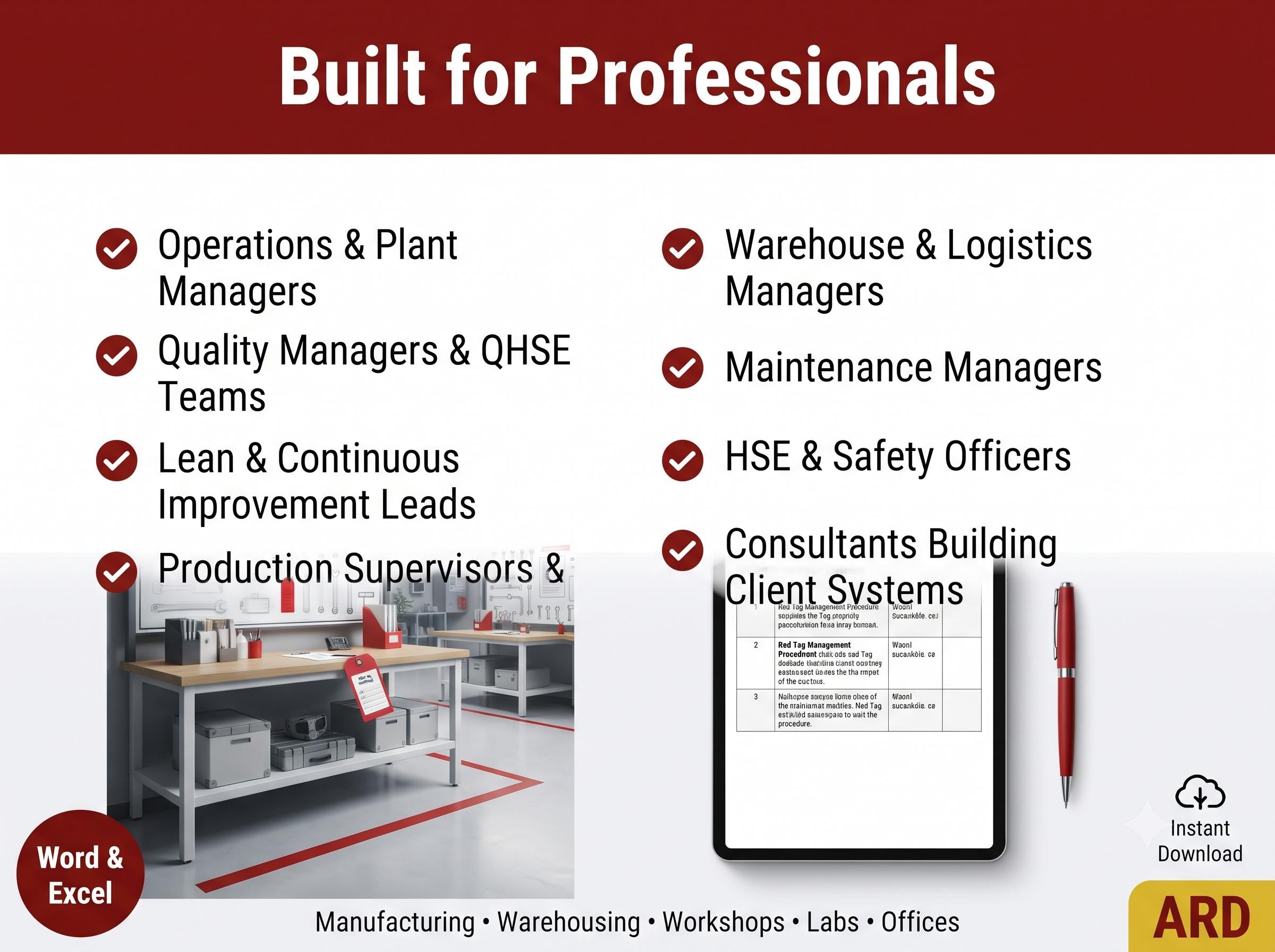 5S Workplace Organization System Full Pack | 30 Documents Lean Manufacturing Red Tag Audit Checklist SOPs Kaizen Editable Templates