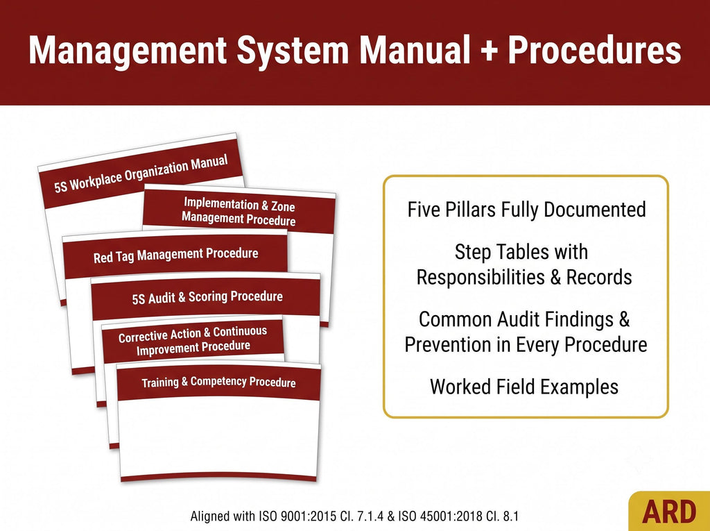 5S Workplace Organization System Full Pack | 30 Documents Lean Manufacturing Red Tag Audit Checklist SOPs Kaizen Editable Templates