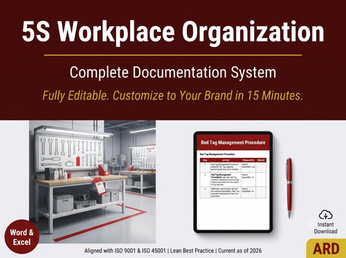 5S Workplace Organization System Full Pack | 30 Documents Lean Manufacturing Red Tag Audit Checklist SOPs Kaizen Editable Templates