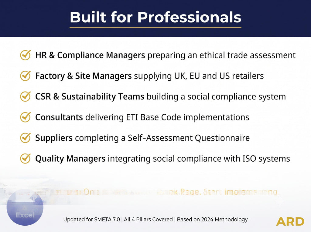SMETA 7.0 Social Compliance Documentation Kit | 35 Editable Templates | ETI Base Code | 4 Pillar Policies Procedures Checklist Word Excel