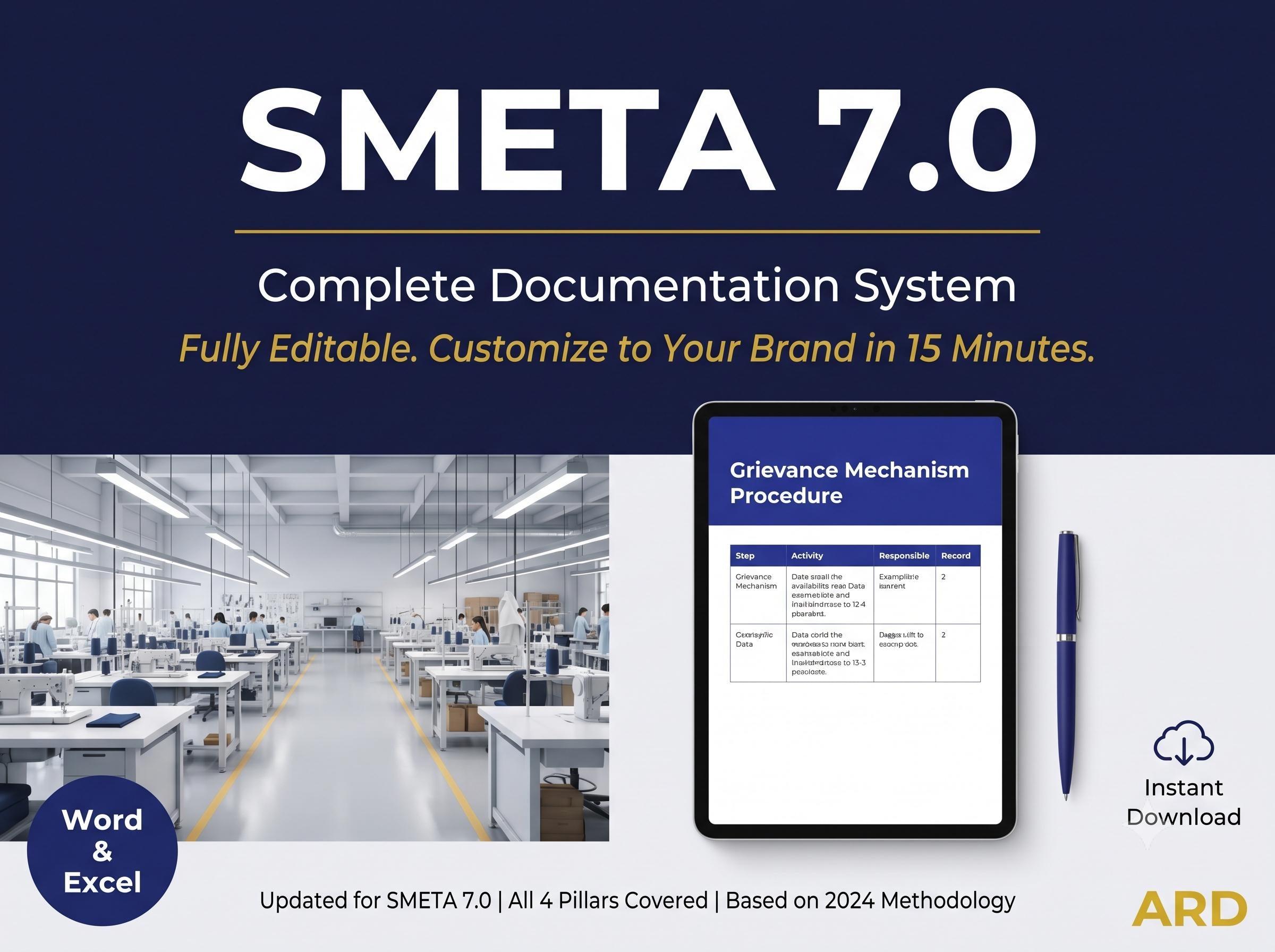 SMETA 7.0 Social Compliance Documentation Kit | 35 Editable Templates | ETI Base Code | 4 Pillar Policies Procedures Checklist Word Excel