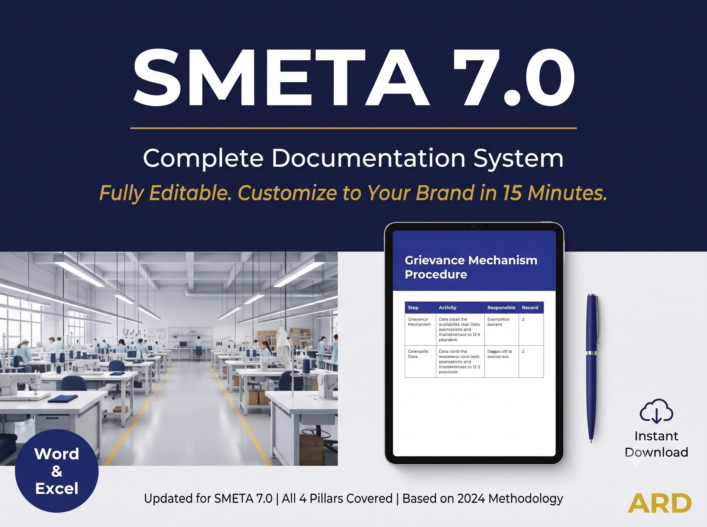 SMETA 7.0 Social Compliance Documentation Kit | 35 Editable Templates | ETI Base Code | 4 Pillar Policies Procedures Checklist Word Excel