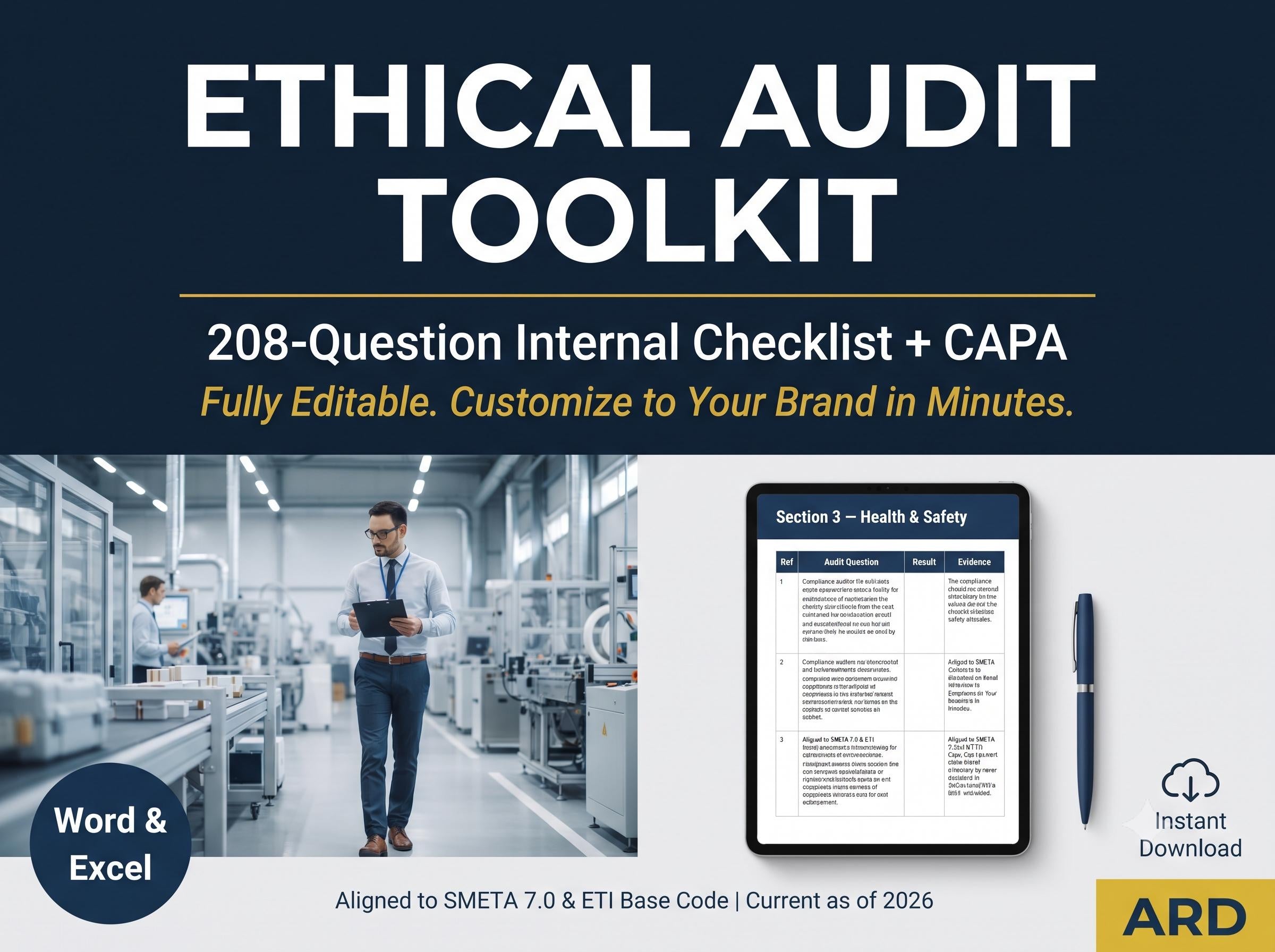 Ethical Audit Checklist Toolkit | SMETA, ETI Base Code, CAPA Templates (Word Excel)