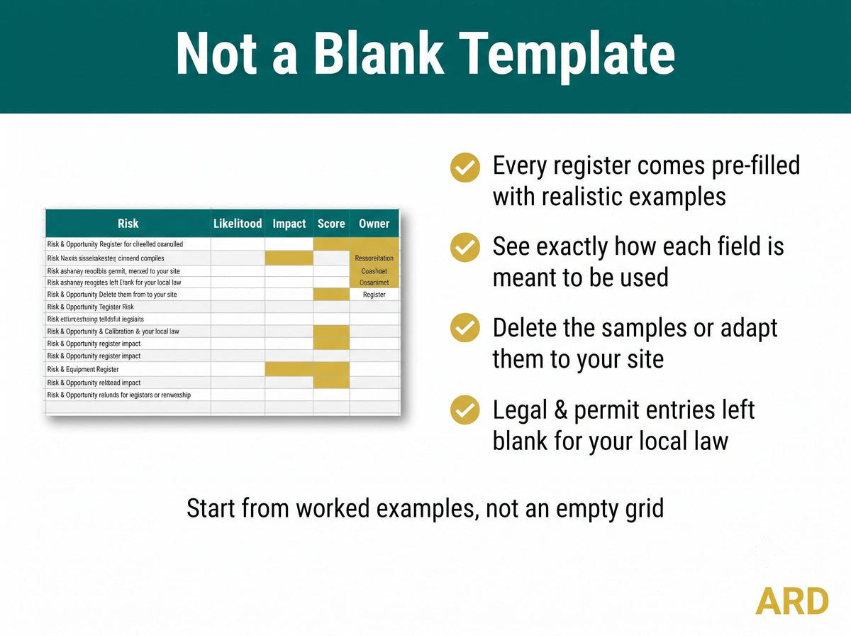Compliance Registers Bundle | 10 ISO Templates Pre-Filled with Examples | Legal Risk Supplier Permit Calibration KPI | Excel