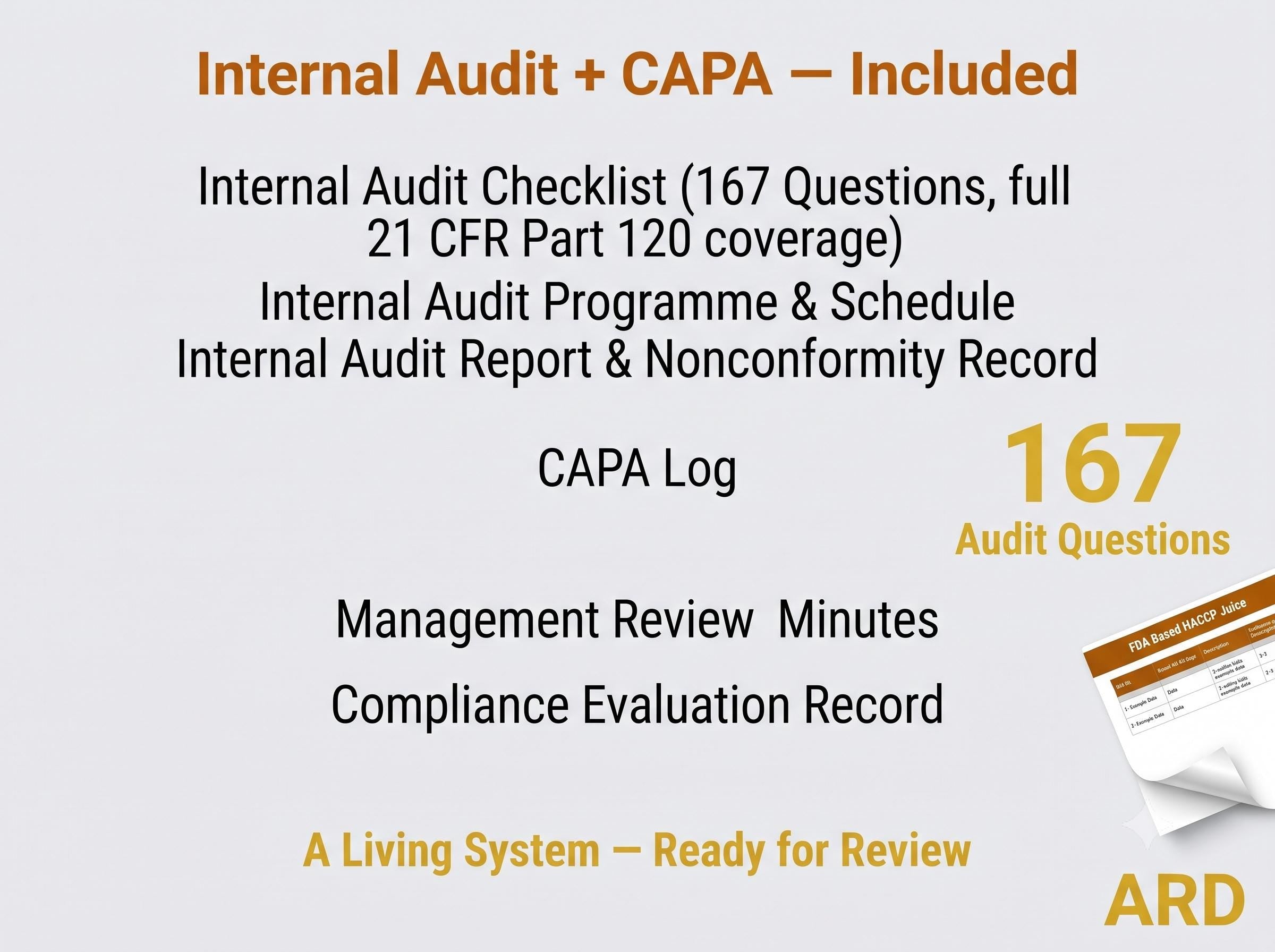 FDA Juice HACCP Documentation System Full Pack ( 21 CFR Part 120 5-Log SSOp Food Safety )