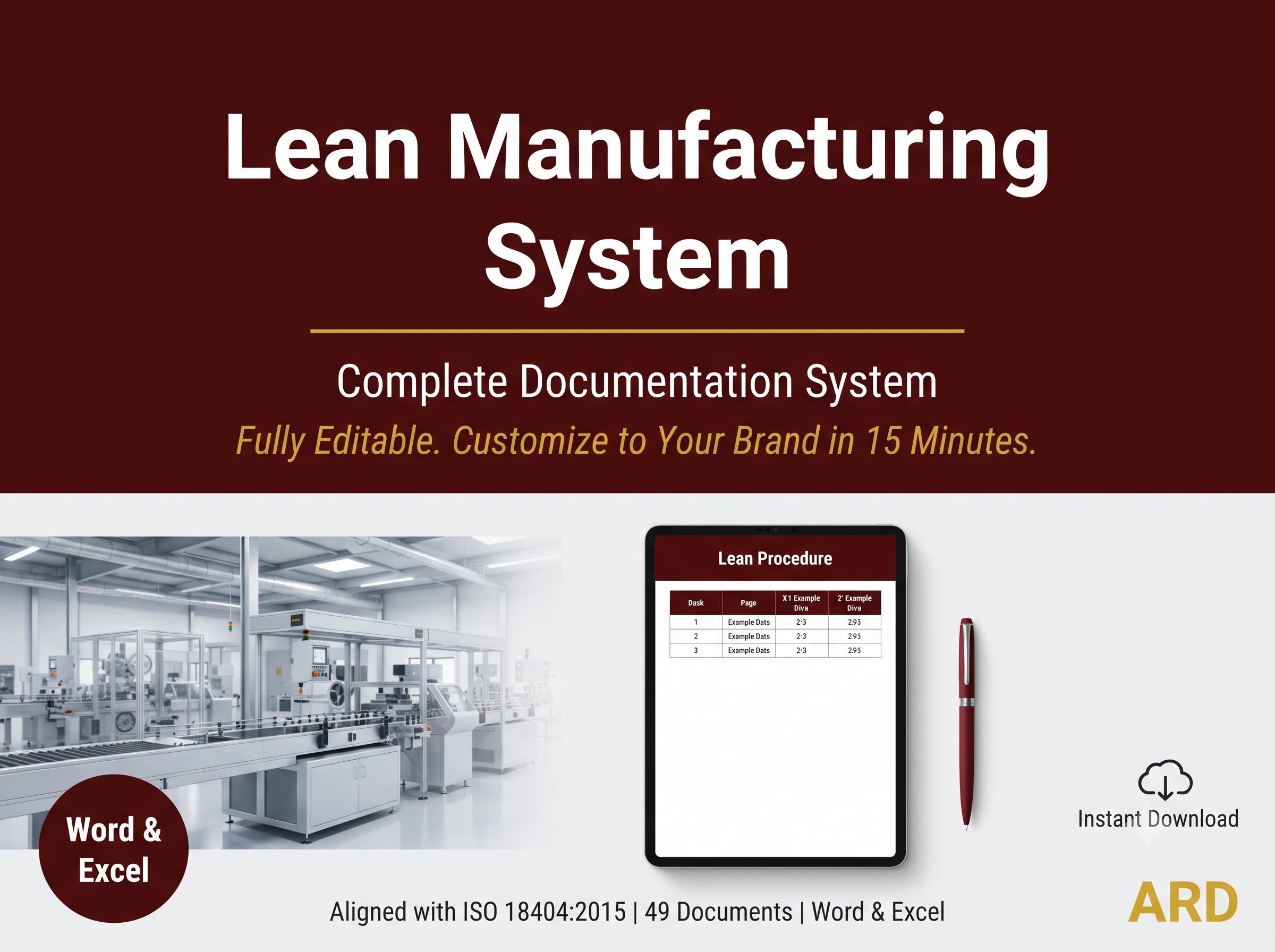 Lean Manufacturing System Full Pack ( 49 Documents | VSM 5S SMED Kaizen TPM Kanban | Procedures SOPs Audit Checklist | Editable Word Excel )