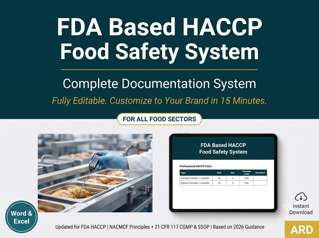 FDA HACCP Food Safety Documentation System Full Pack For All Sectors ( NACMCF CGMp SSOp ), Editable Word Excel, Digital Download