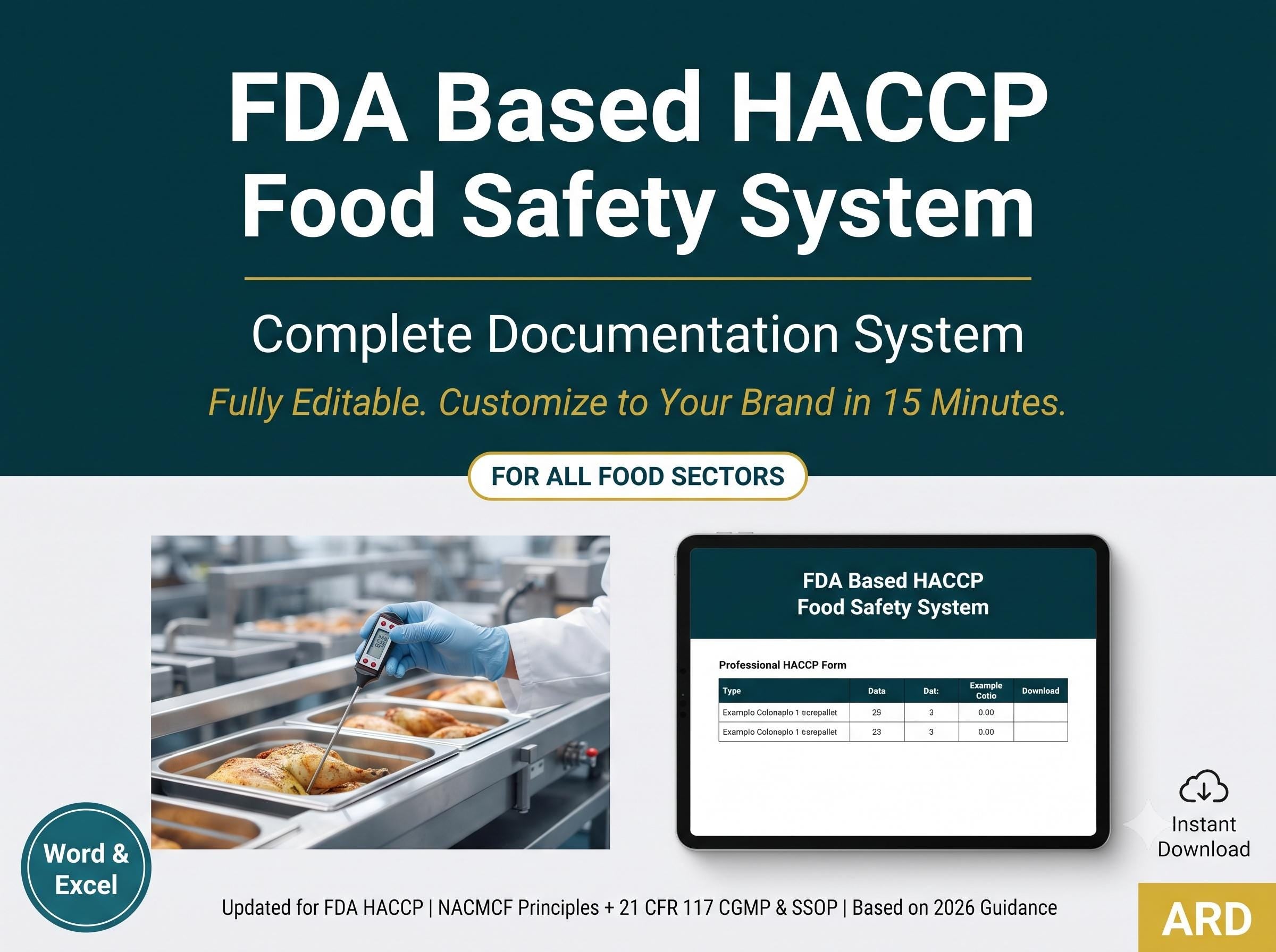 FDA HACCP Food Safety Documentation System Full Pack For All Sectors ( NACMCF CGMp SSOp ), Editable Word Excel, Digital Download