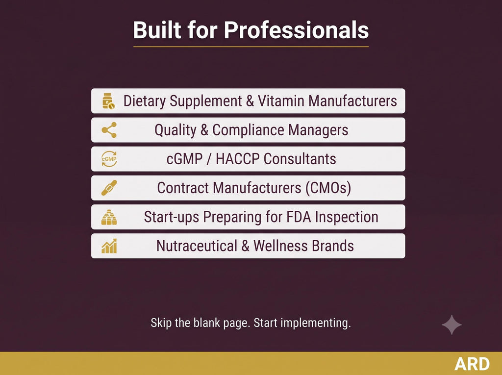 Dietary Supplement cGMP HACCP System Documents Full Pack (FDA 21 CFR Part 111 Quality Manual SOp Batch Record Haccp Plan Audit Checklist ), Editable Word Excel, Digital Download