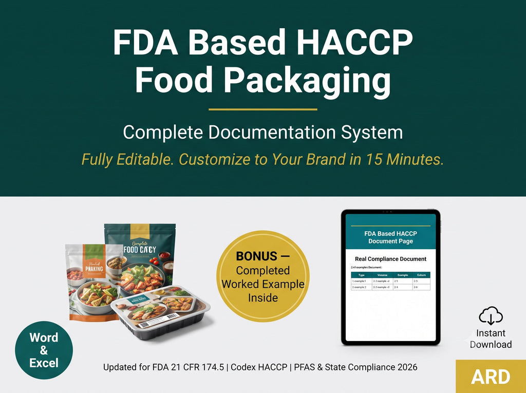 FDA Based HACCP Food Packaging Management System Full Pack | Complete Editable Documentation System Food Contact Compliance
