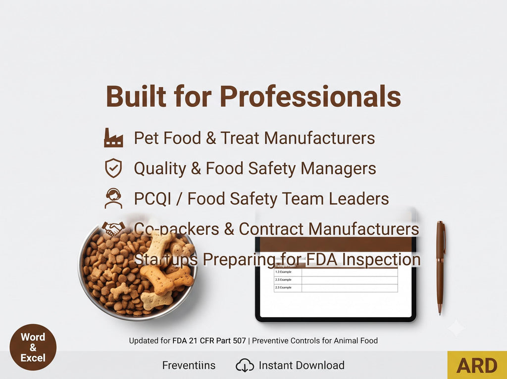 Pet Food HACCP FDA 21 CFR Part 507 Documentation System Full Pack All İn One