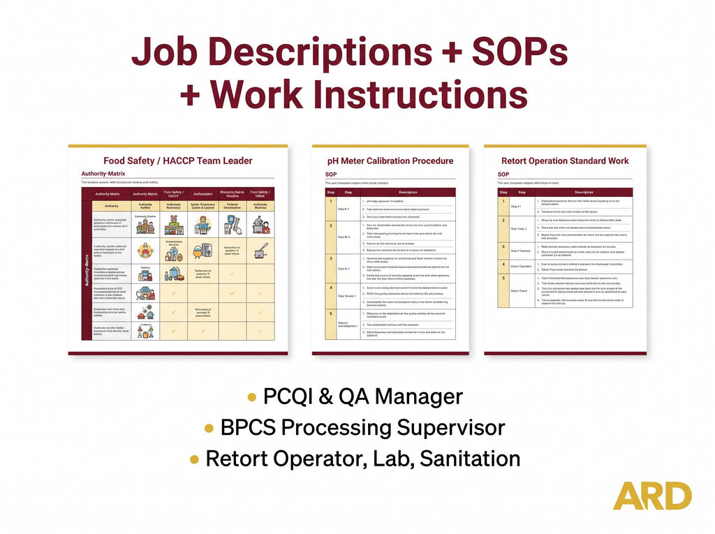 FDA HACCP Acidified , Low-Acid Canned Foods, Sauce, Spice & Dry Blends Food Safety Documentation System Full Pack