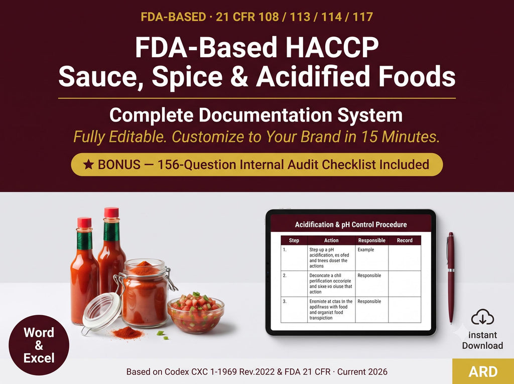 FDA HACCP Acidified , Low-Acid Canned Foods, Sauce, Spice & Dry Blends Food Safety Documentation System Full Pack