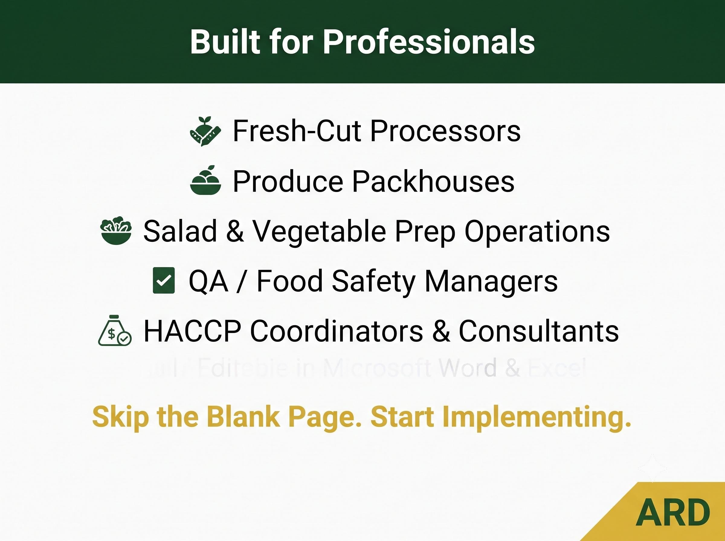 HACCP Plan for Fresh , Fresh-Cut Vegetables Food Safety Documentation System Full Pack | FDA FSMA 21 CFr 112 & 117