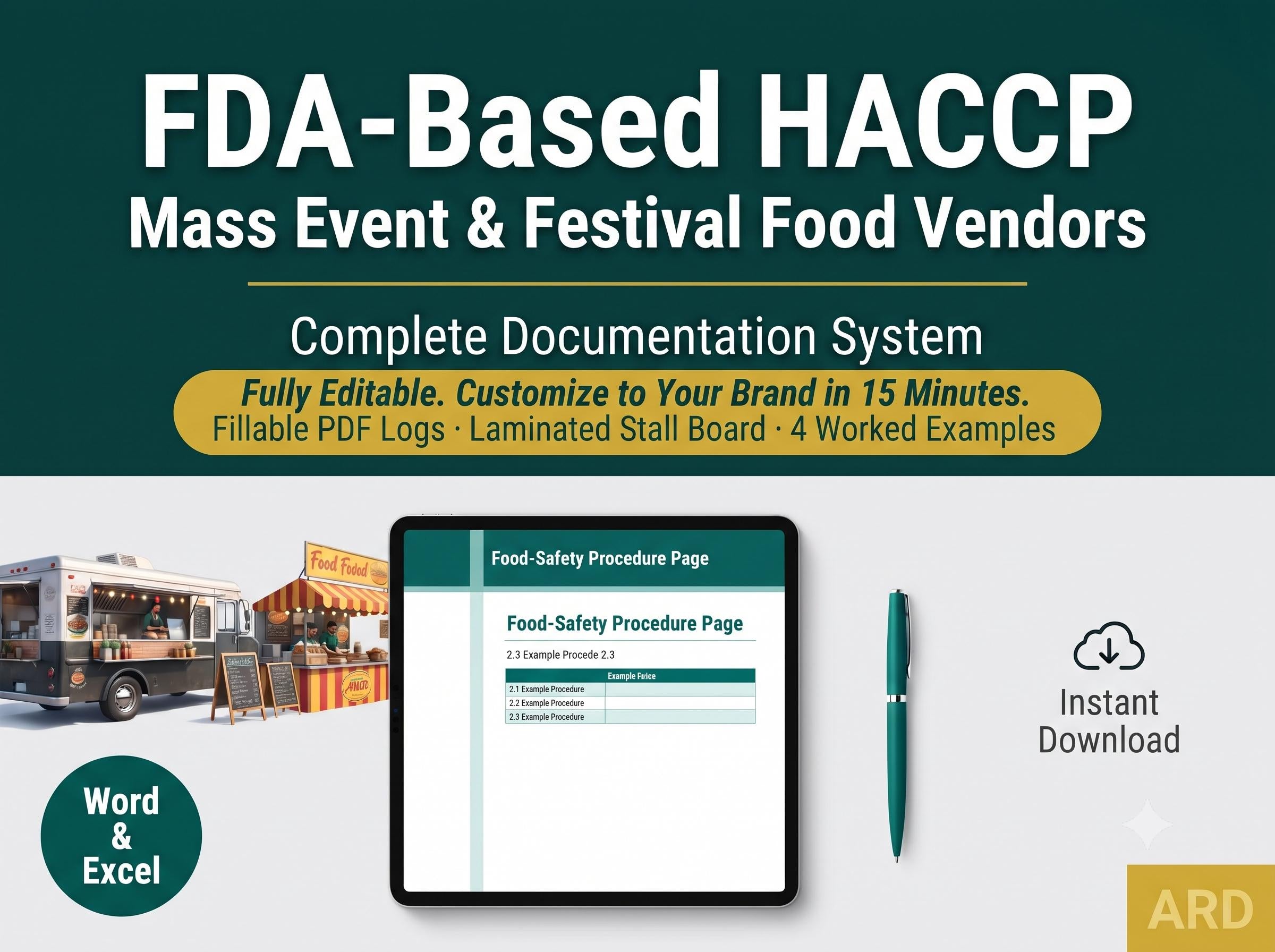 HACCP Food Safety System Full Pack for Food Trucks & Festival Vendors - FDA Food Code Mass Event Documentation