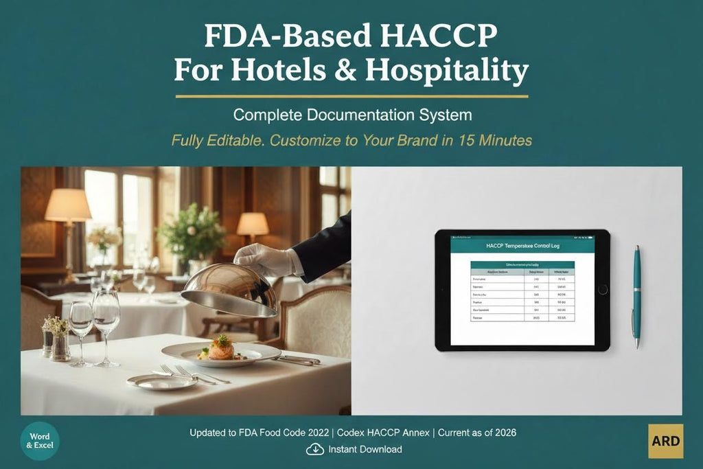HACCP Food Safety Documentation Kit for Hotels & Hospitality Foodservice — FDA Food Code 2022 | Codex HACCP | 54 Documents, 206 Pages