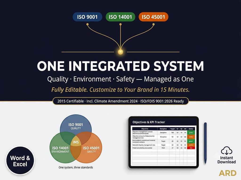 ISO 9001 + 14001 + 45001 Integrated Management System | Complete IMS Documentation | Full Pack Editable