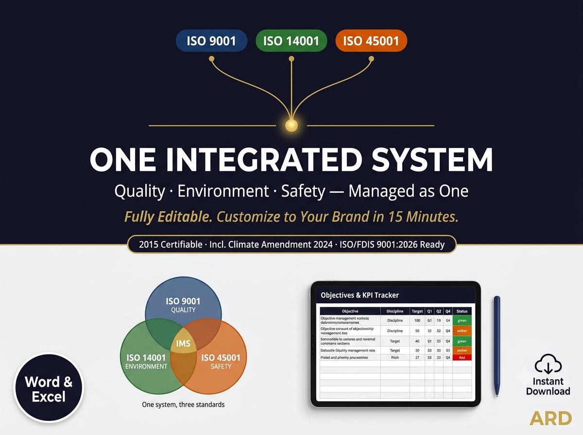 ISO 9001 + 14001 + 45001 Integrated Management System | Complete IMS Documentation | Full Pack Editable