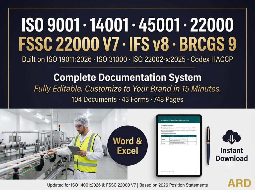 Food Industry Mega Kit Integrated Management System ISO 9001 14001 45001 22000 HACCP Plan Fssc 22000 v7 Ifs Brcgs 9 Quality Manual Templates