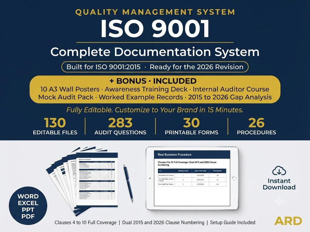 ISO 9001:2015 Quality Management System Full Pack | 2026 Ready | 130 Files