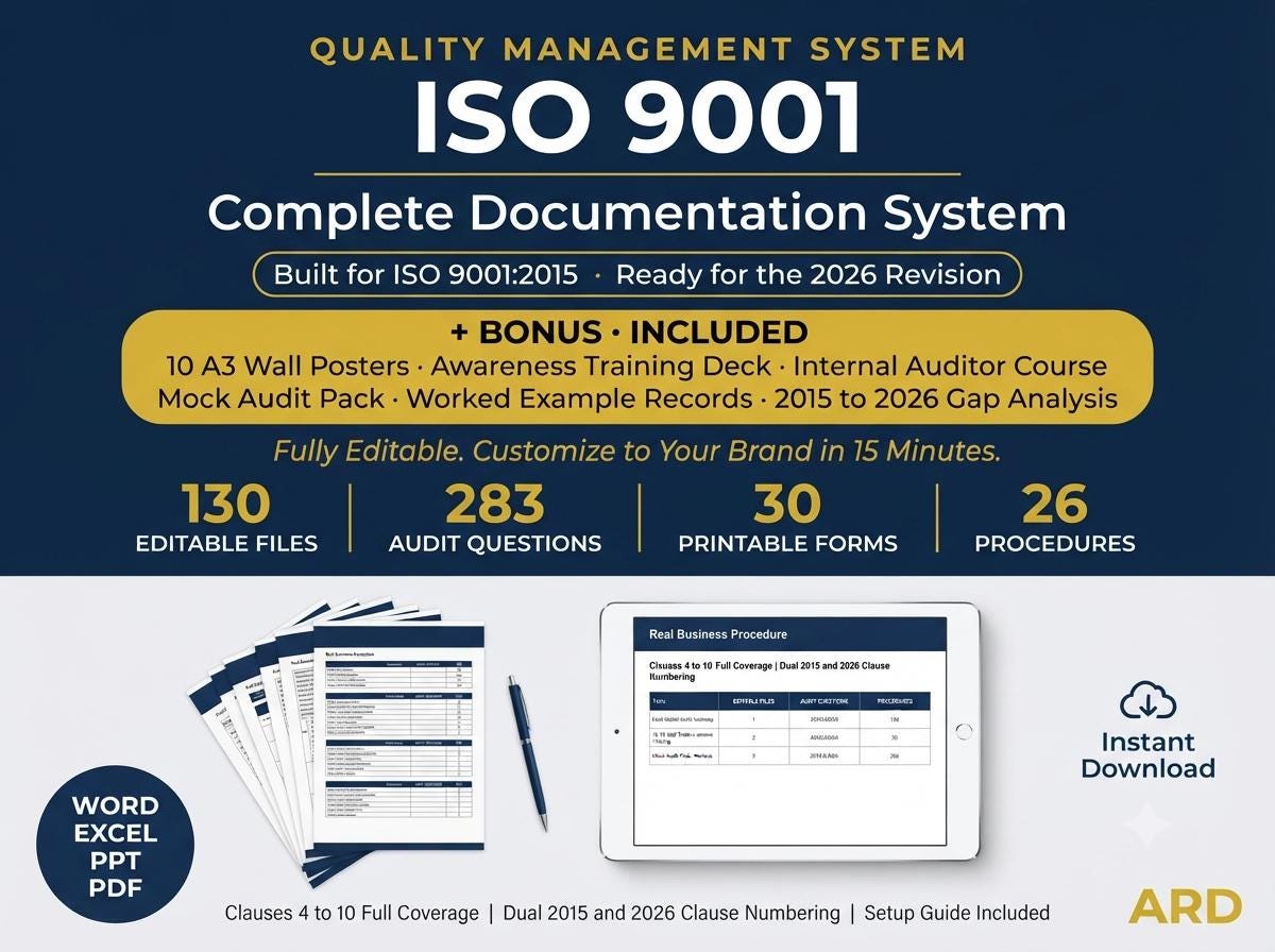 ISO 9001:2015 Quality Management System Full Pack | 2026 Ready | 130 Files