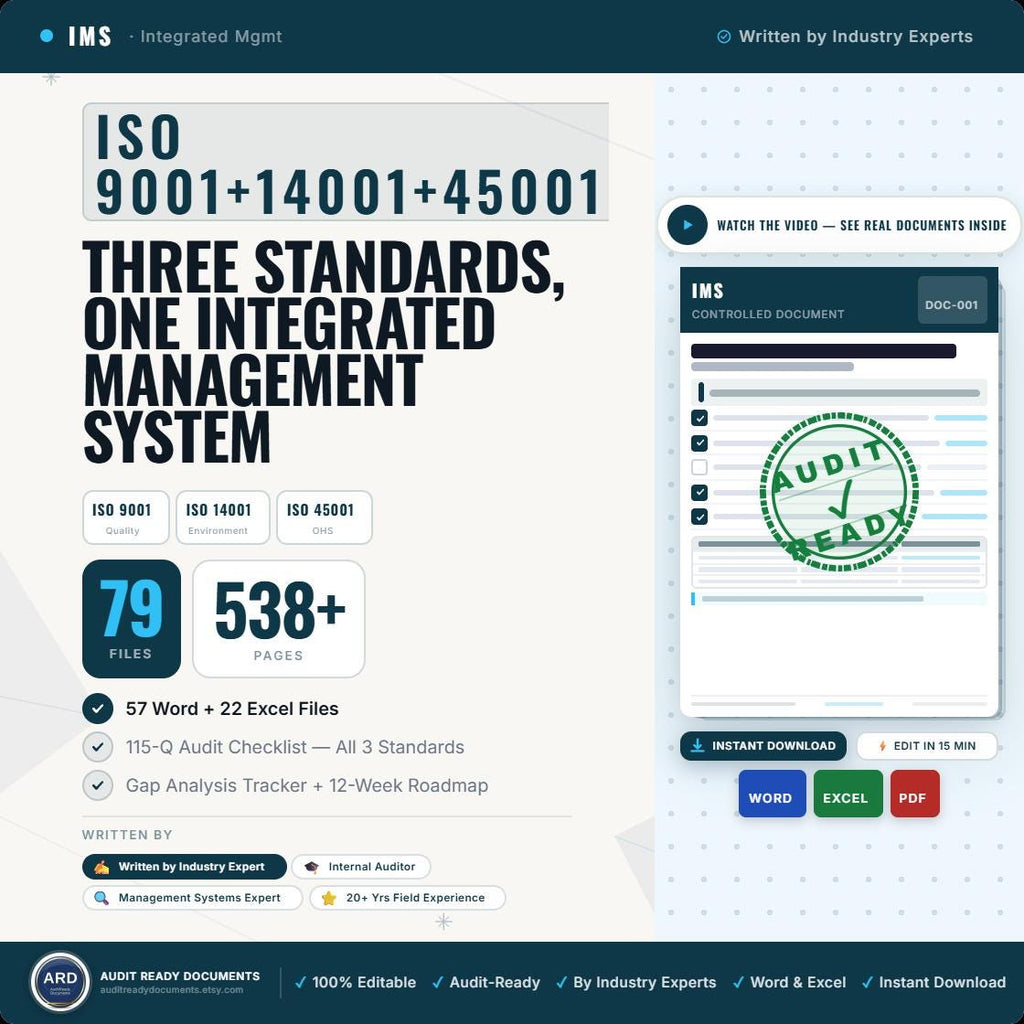 ISO 9001 + 14001 + 45001 Integrated Management System | Complete IMS Documentation | Full Pack Editable