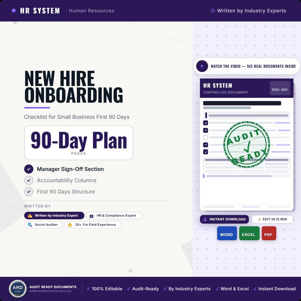 New Hire Onboarding Checklist | Employee Onboarding Template for Small Business | First 90 Days New Employee Checklist | Editable Word