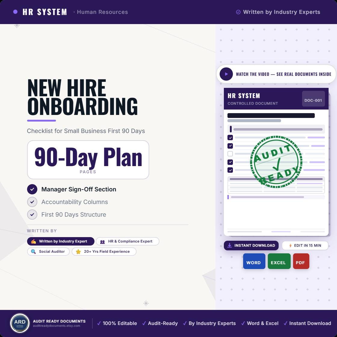 New Hire Onboarding Checklist | Employee Onboarding Template for Small Business | First 90 Days New Employee Checklist | Editable Word