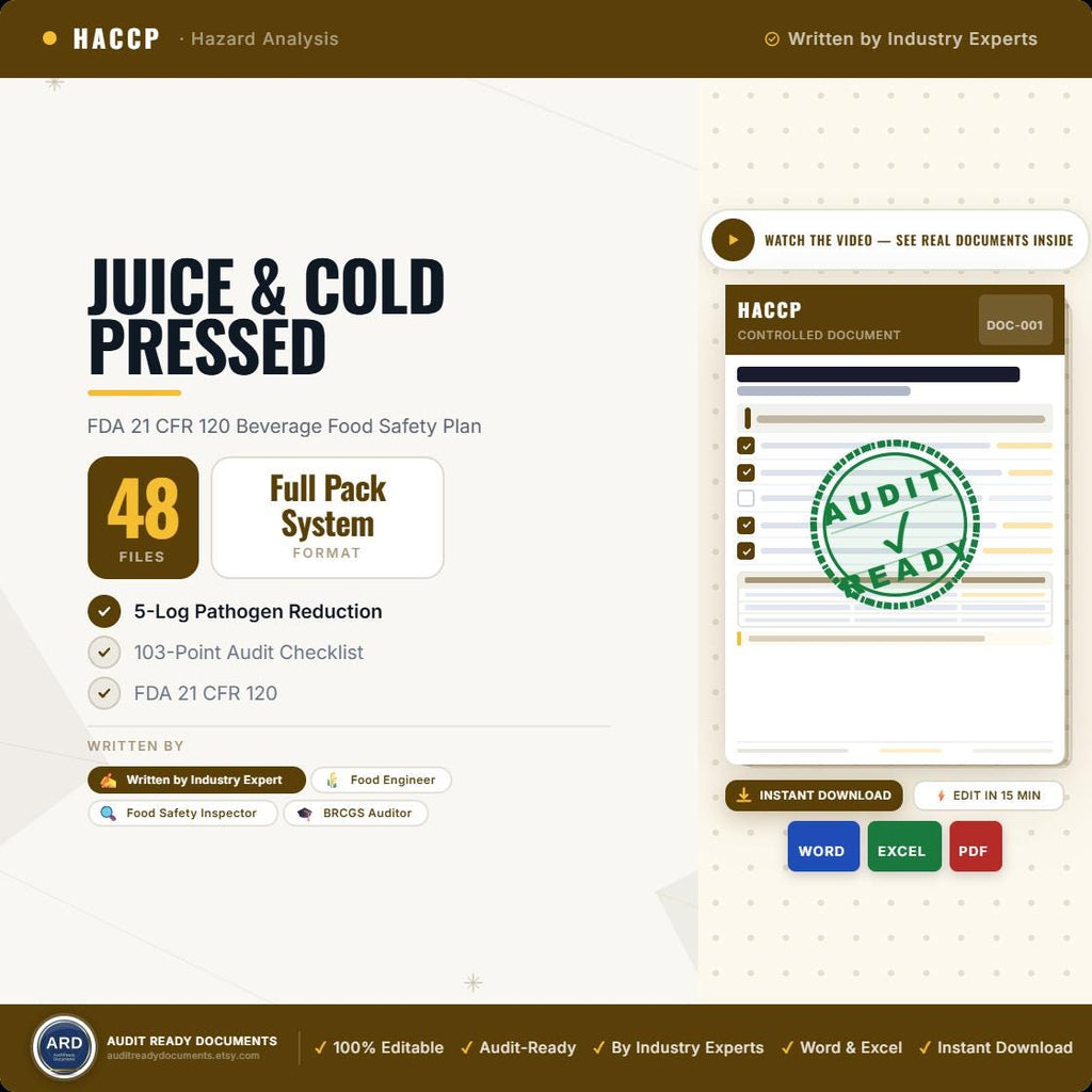 FDA Juice And Cold-Pressed Beverage Food Safety Documentation System Full Pack 21 CFR 120