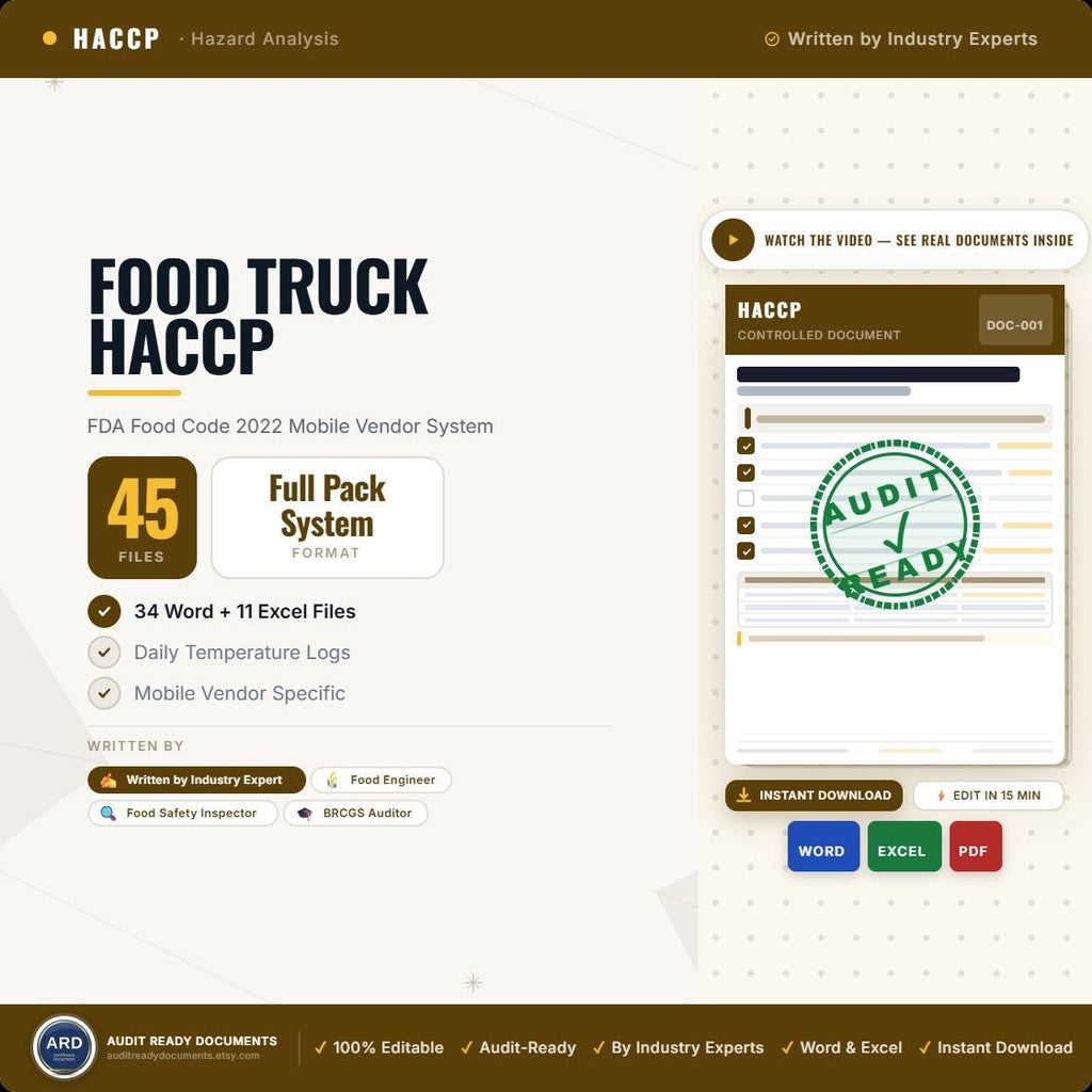 HACCP Food Safety System Full Pack for Food Trucks & Festival Vendors - FDA Food Code Mass Event Documentation
