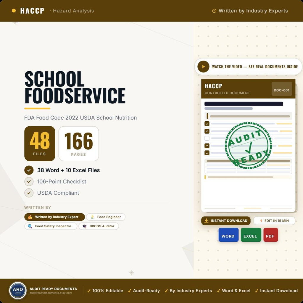 FDA School & Institutional Foodservice HACCP System Full Pack ( Food Code 2022 + USDA 7 CFr 210.13 )