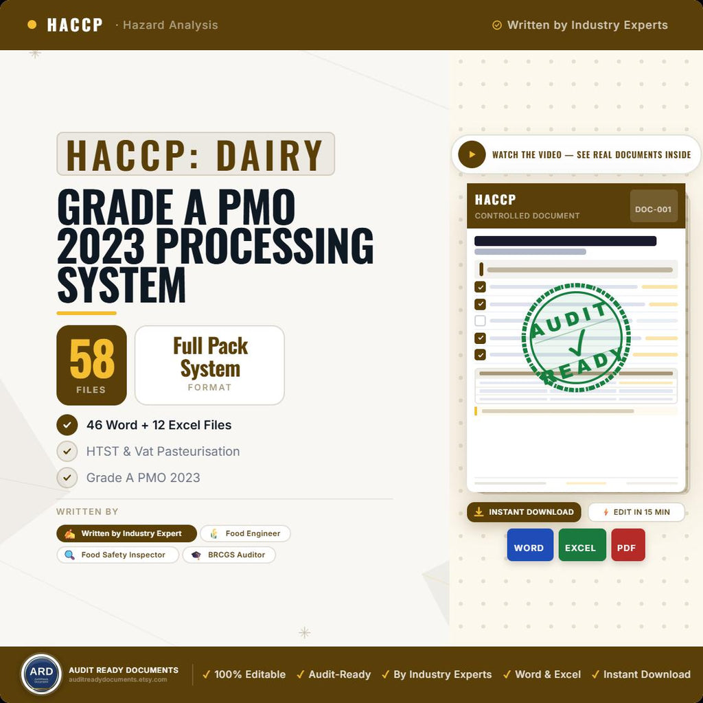 HACCP for Dairy Processing Documentation System Full Pack ( Bonus Grade A PMO 2023 Compliant )