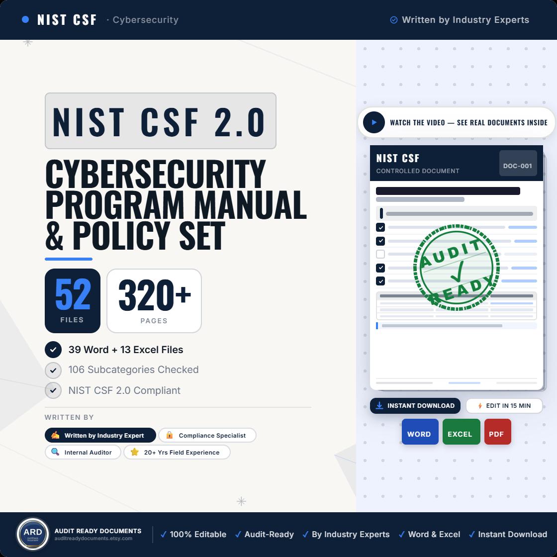 NIST CSF 2.0 Full Pack | Cybersecurity Management System | 52 Files | 6 Functions | Instant Download