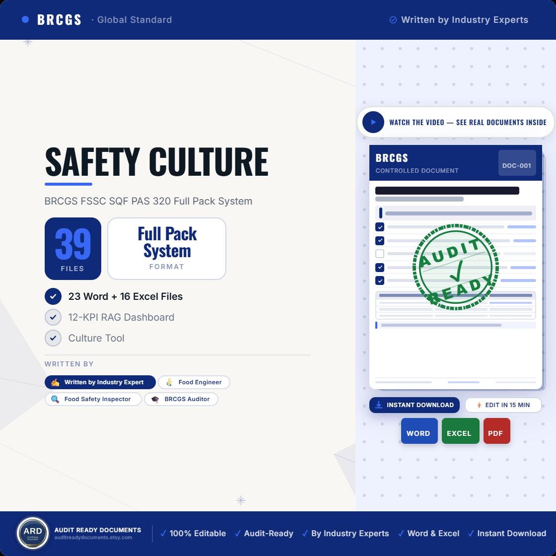 Food Safety Culture Full Pack System Documents | ( Based BRCGS, FSSC, SQF )