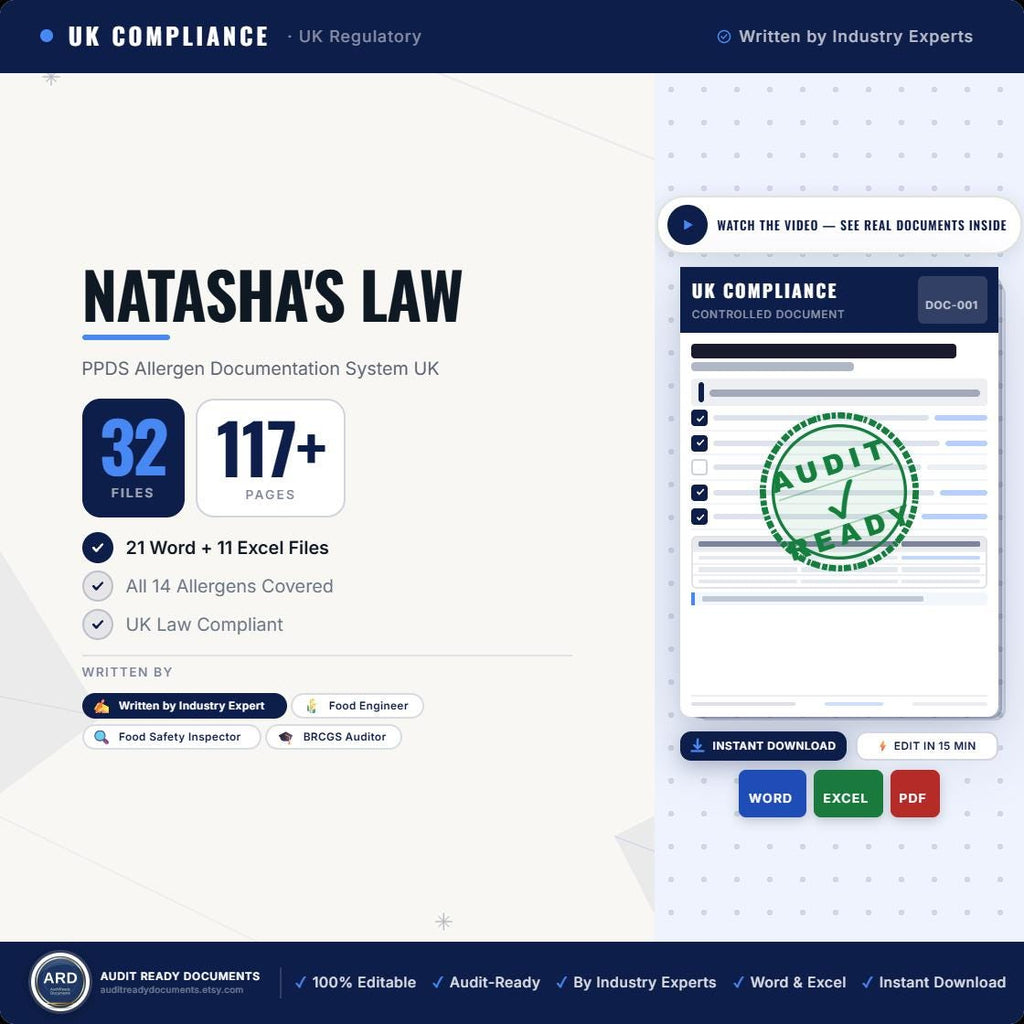 Natasha's Law PPDS Allergen Documentation System Full Pack Documents