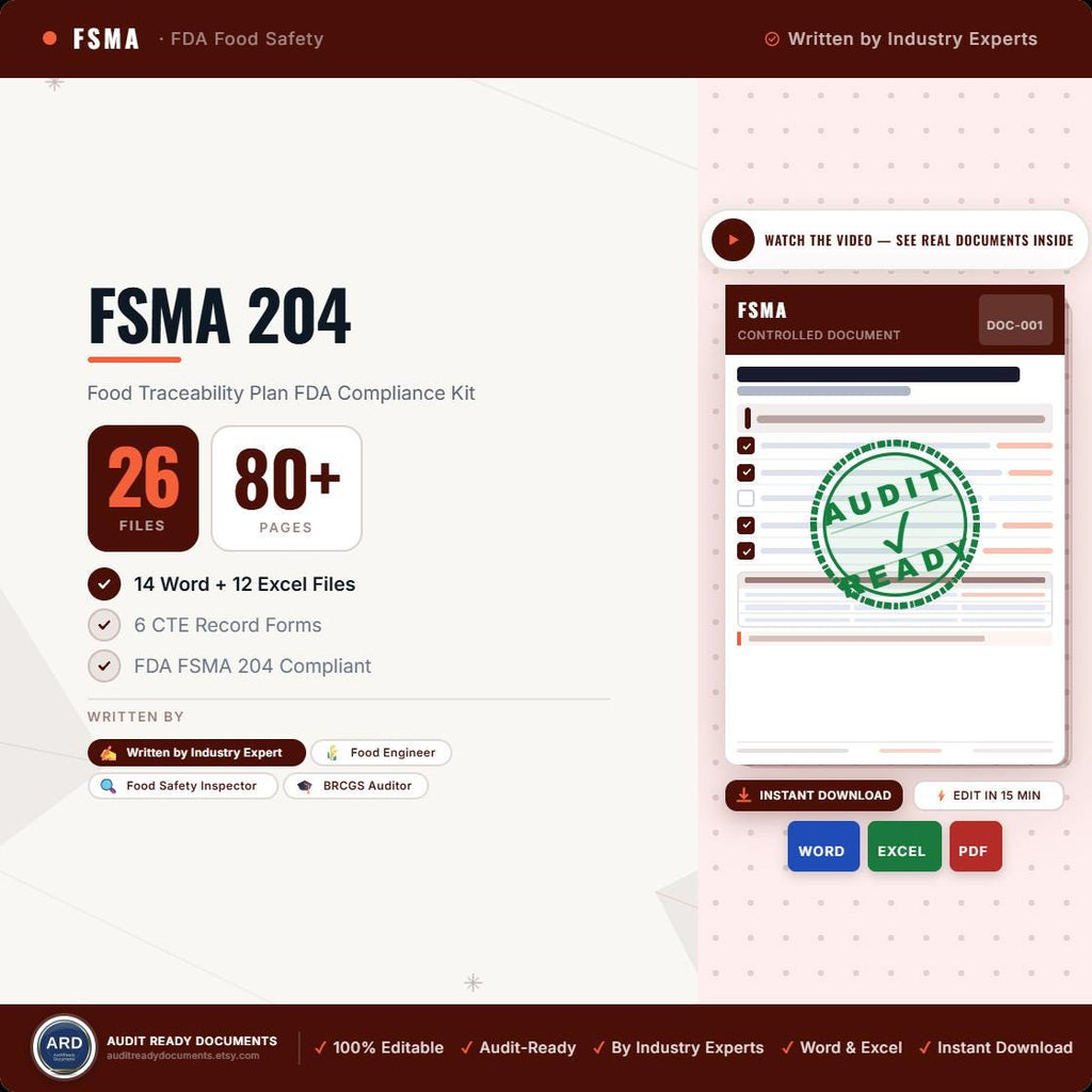 FSMA 204 Food Traceability Plan | FDA Compliance Documentation Systems Full Pack Documents